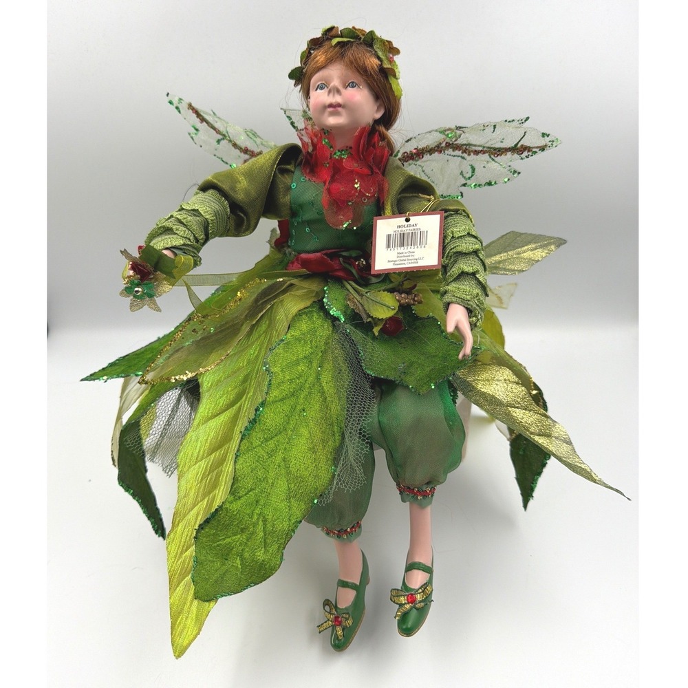 Vintage Holiday Fairies Green Whimsical Christmas Shelf Sitter Doll Decor NEW